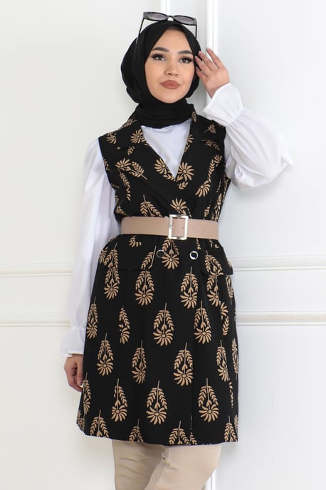 Gemustert Hijab Jacke Schwarz - Image 4