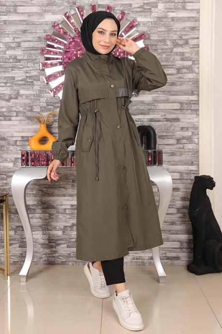 Text Detailed Kapuze Jacke Khaki - Image 2