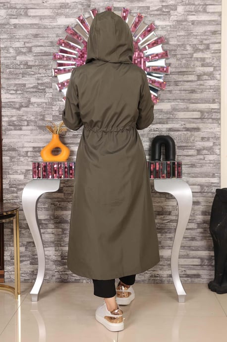 Text Detailed Kapuze Jacke Khaki - Image 4