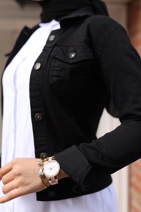 Geknöpft Denim Jacke Schwarz - Image 4