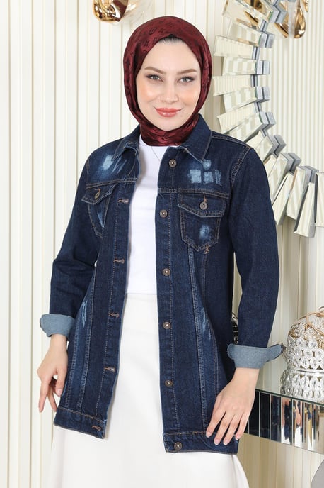 Geknöpft Denim Jacke Dunkelblau-Denim - Image 2