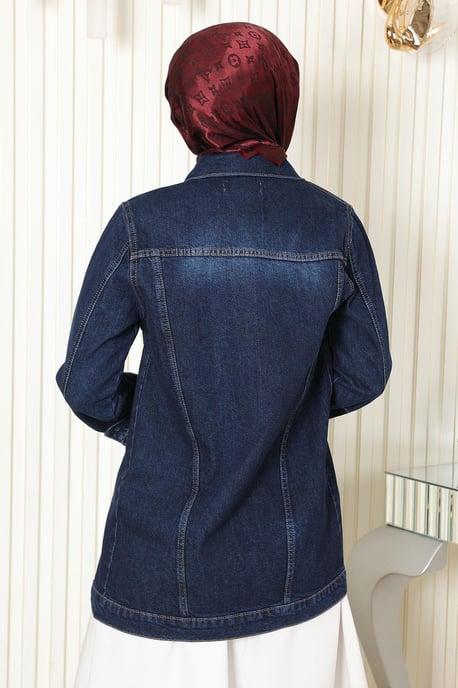 Geknöpft Denim Jacke Dunkelblau-Denim - Image 3