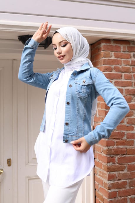 Geknöpft Denim Jacke Hellblau-Denim - Image 4