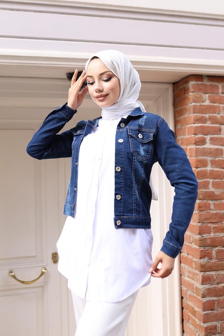Geknöpft Denim Jacke Dunkelblau-Denim - Image 2