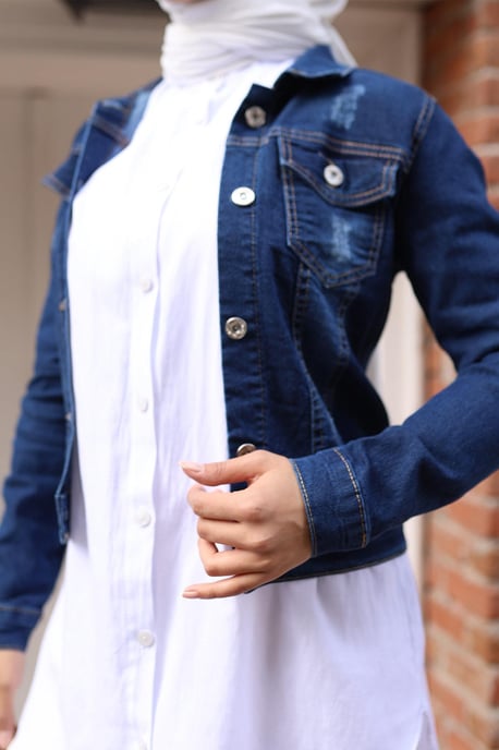 Geknöpft Denim Jacke Dunkelblau-Denim - Image 4