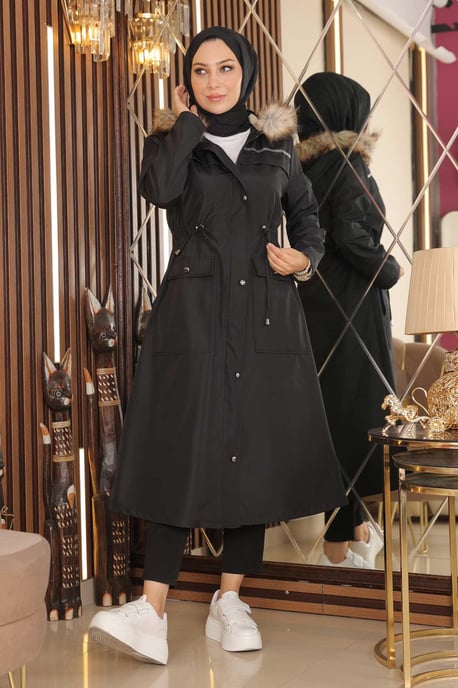Stripe Detailed Mantel Schwarz - Image 3