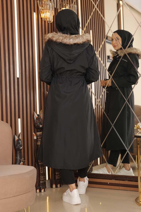 Stripe Detailed Mantel Schwarz - Image 4