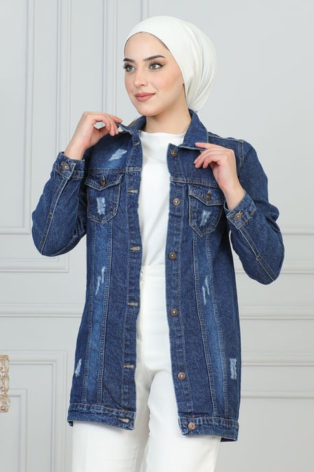 Denim Jacke With Laser Tasche Detail Dunkelblau - Image 2