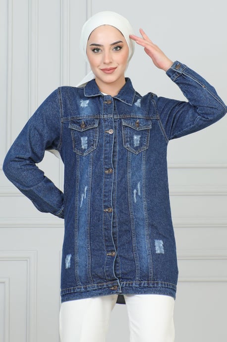 Denim Jacke With Laser Tasche Detail Dunkelblau - Image 4