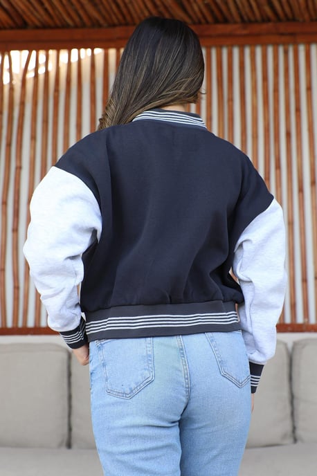 Gerippt Mit Reißverschluss Jacke Schwarz - Image 5