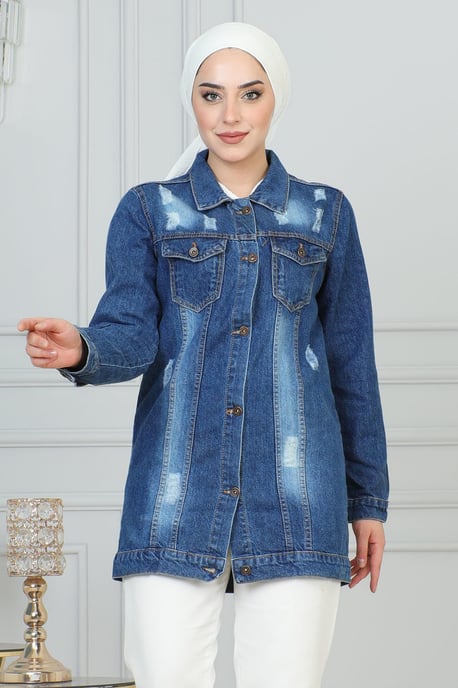 Geknöpft Denim Jacke Dunkelblau - Image 2