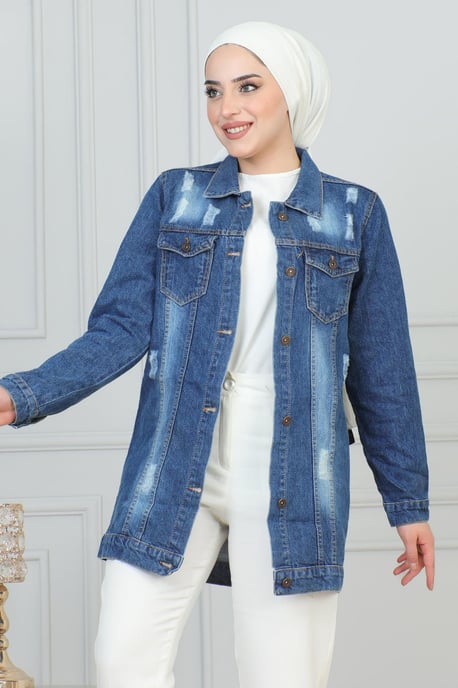 Geknöpft Denim Jacke Dunkelblau - Image 4