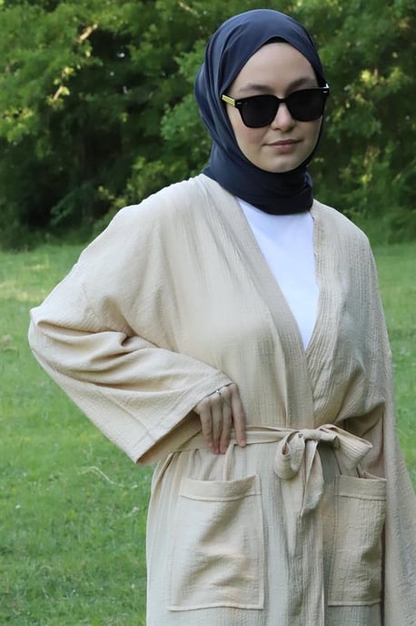 Damen's Tasche Mit Gürtel Lang Kimono Nerz - Image 4