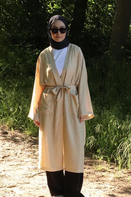 Damen's Tasche Mit Gürtel Lang Kimono Nerz - Image 6