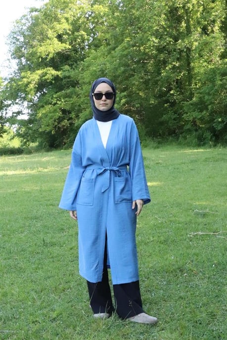 Damen's Tasche Mit Gürtel Lang Kimono Indigo - Image 3
