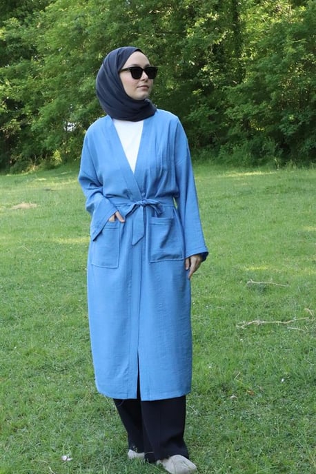 Damen's Tasche Mit Gürtel Lang Kimono Indigo - Image 5
