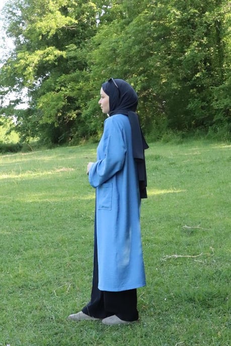 Damen's Tasche Mit Gürtel Lang Kimono Indigo - Image 6