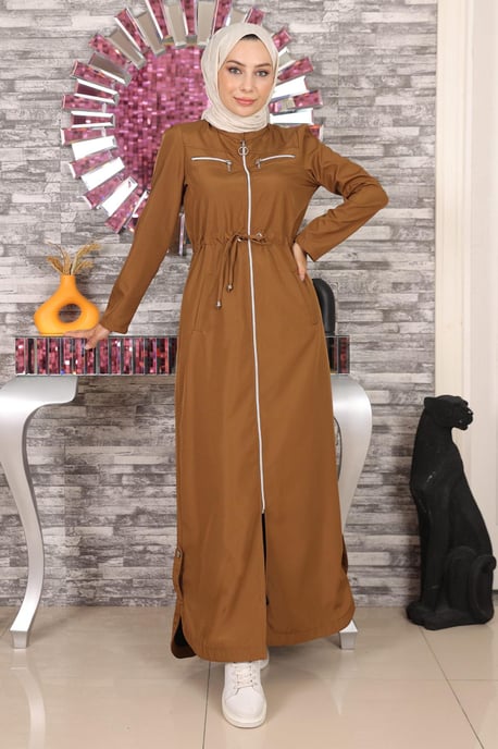Mit Reißverschluss Abaya Beige-Braun - Image 2
