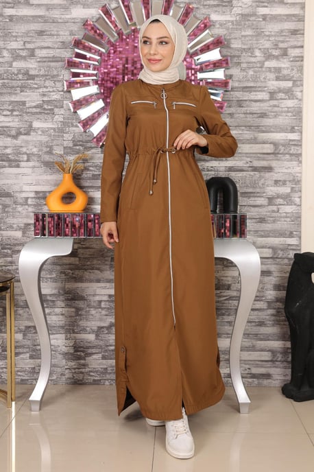 Mit Reißverschluss Abaya Beige-Braun - Image 3