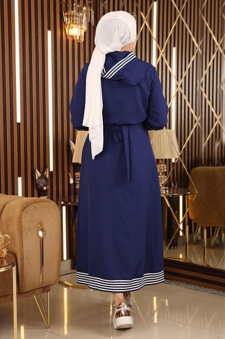 Mit Reißverschluss Kapuze Abaya Indigo - Image 4