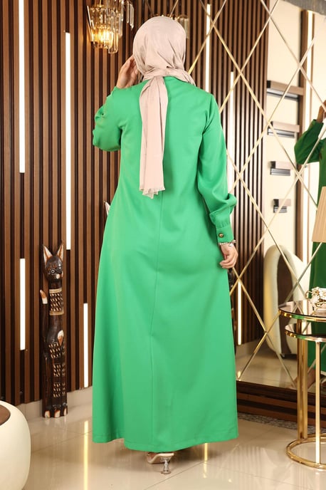Bestickt Hijab Abaya Grün - Image 4