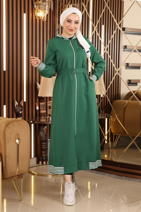 Mit Reißverschluss Kapuze Abaya Smaragdgrün - Image 1