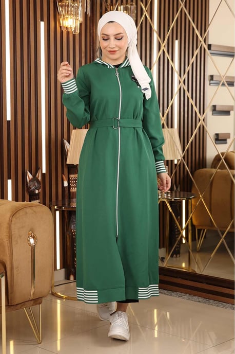 Mit Reißverschluss Kapuze Abaya Smaragdgrün - Image 2