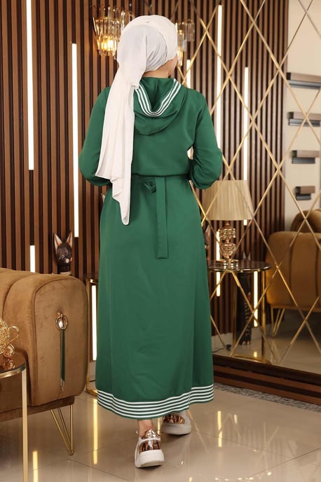 Mit Reißverschluss Kapuze Abaya Smaragdgrün - Image 4