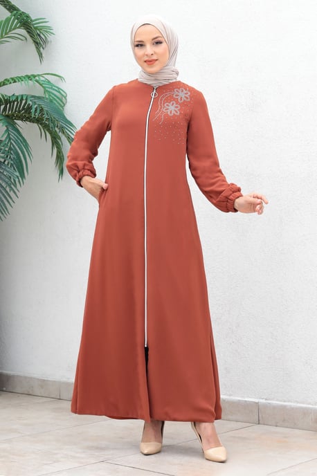 Mit Reißverschluss Chiffon Evening Abaya Lachs - Image 1