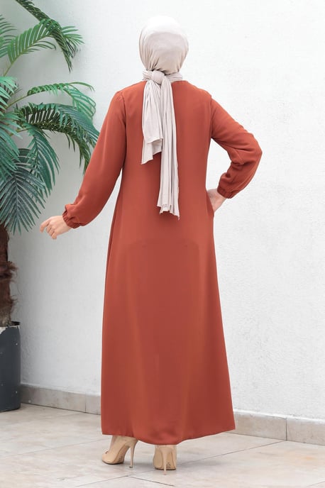 Mit Reißverschluss Chiffon Evening Abaya Lachs - Image 4