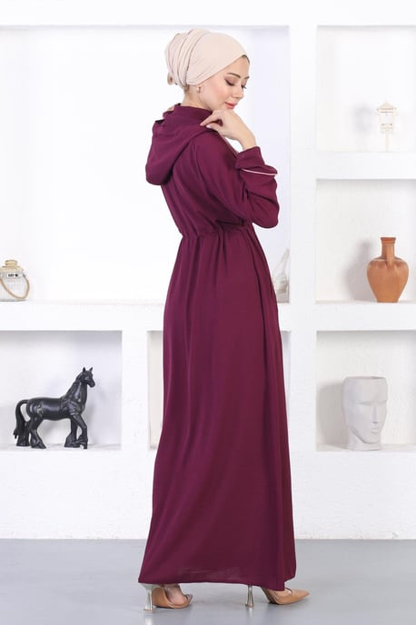 Bestickt Kapuze Abaya Pflaume - Image 4
