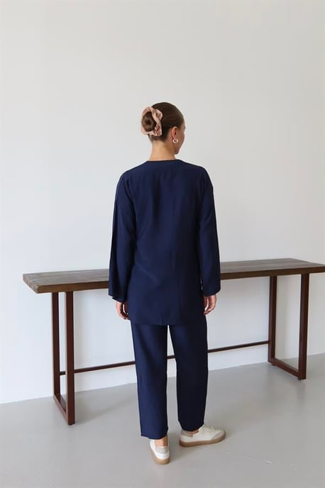 Knitterlook Textured Kimono Anzug Marineblau - Image 3