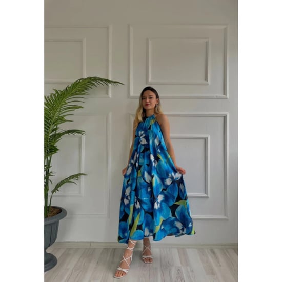 Gemustertes Damenkleid Blau - Image 1