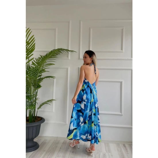 Gemustertes Damenkleid Blau - Image 3