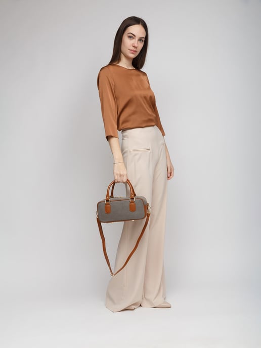 Giulia Monti Schultertasche Grau Beige Goldbraun - Image 5