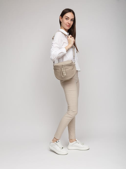 Giulia Monti Schultertasche Grau Beige Hell - Image 5