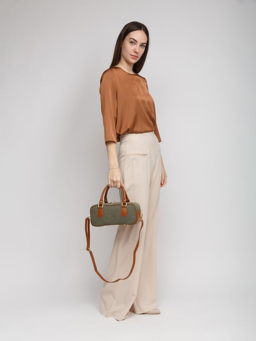 Giulia Monti Schultertasche Militärgrün Goldbraun - Image 5