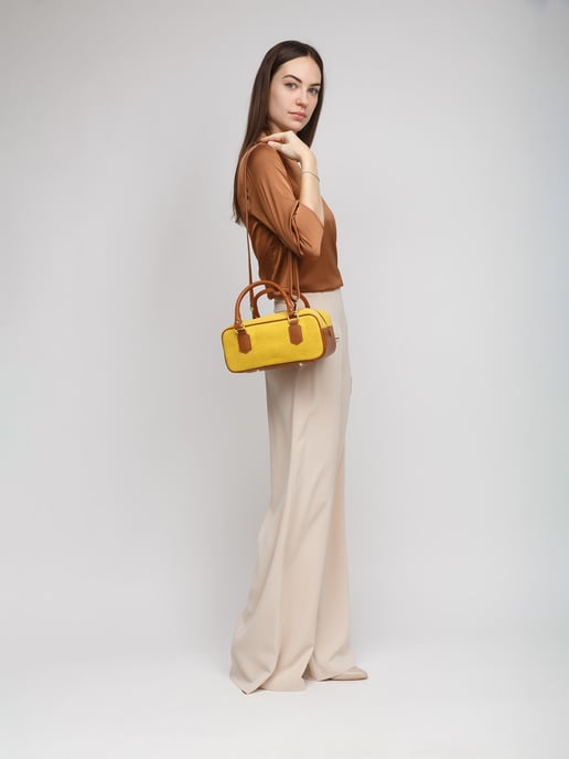 Giulia Monti Schultertasche Gelb Goldbraun - Image 5