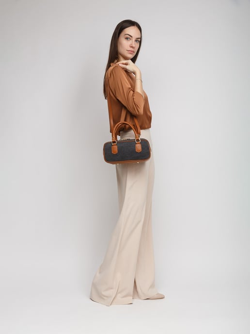 Giulia Monti Schultertasche Dunkelgrau Goldbraun - Image 5