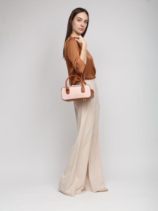 Giulia Monti Schultertasche Blassrosa Goldbraun - Image 5