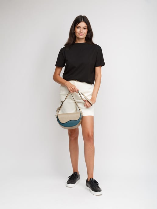 Giulia Monti Schultertasche Taupe Meeresgrün - Image 5