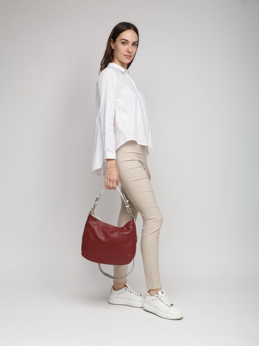 Giulia Monti Schultertasche Weinrot Grau - Image 5