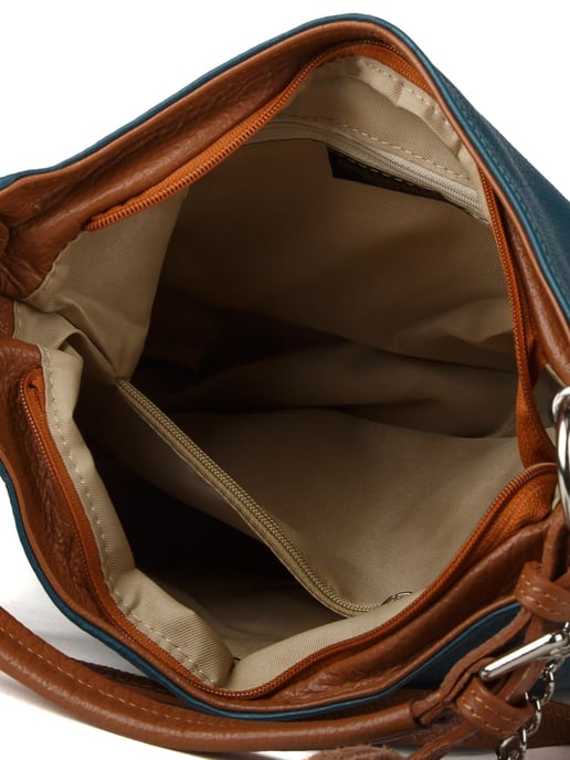 Giulia Monti Schultertasche Dunkel Türkis Goldbraun - Image 4