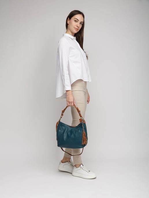 Giulia Monti Schultertasche Dunkel Türkis Goldbraun - Image 5