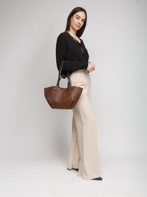 Giulia Monti Schultertasche Walnussbraun Schwarz - Image 5