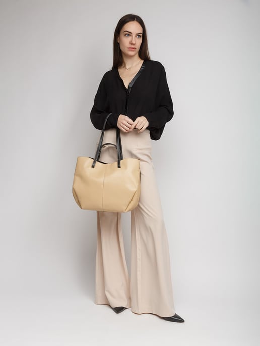 Giulia Monti Shopper Tasche Beige Schwarz - Image 5