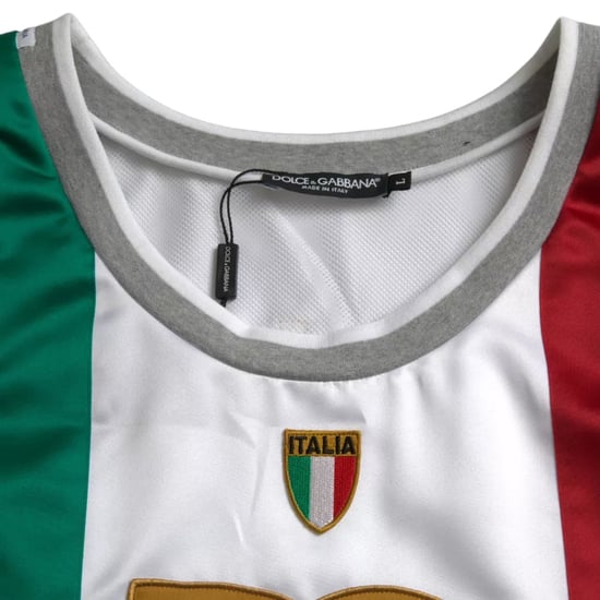 Dolce & Gabbana Weiß Grünes Ärmelloses Top Italienische Flagge Basket T-Shirt - Image 3
