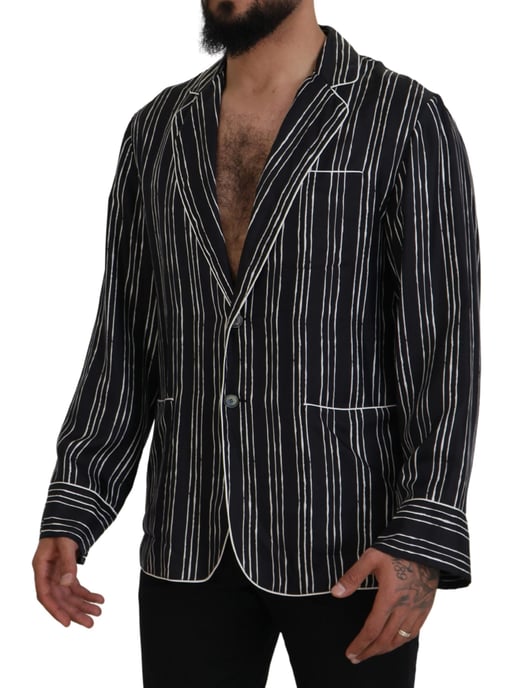 Dolce & Gabbana Blau Gestreiftes Seiden-Pyjama-Hemdjacke - Image 2