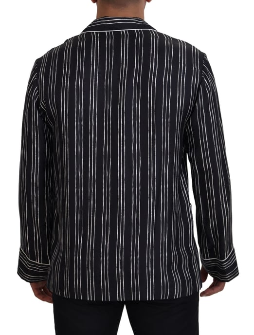 Dolce & Gabbana Blau Gestreiftes Seiden-Pyjama-Hemdjacke - Image 3