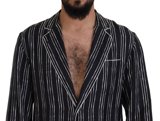Dolce & Gabbana Blau Gestreiftes Seiden-Pyjama-Hemdjacke - Image 4
